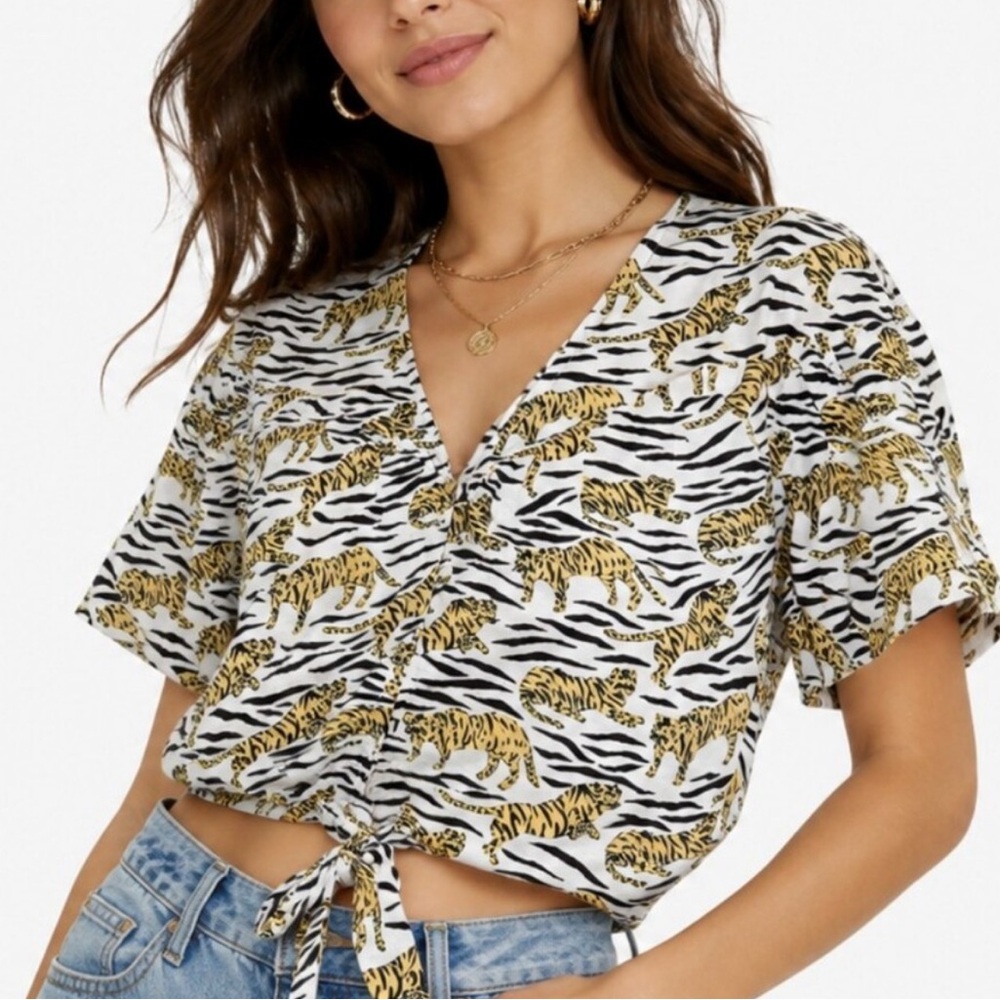 Topshop Tiger-Print Tie-Front Crop Top